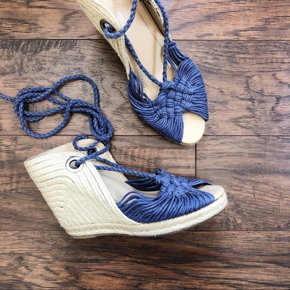 BCBGeneration • Pike espadrille sandals blue wedge ankle tie macramé crochet - Picture 2 of 8